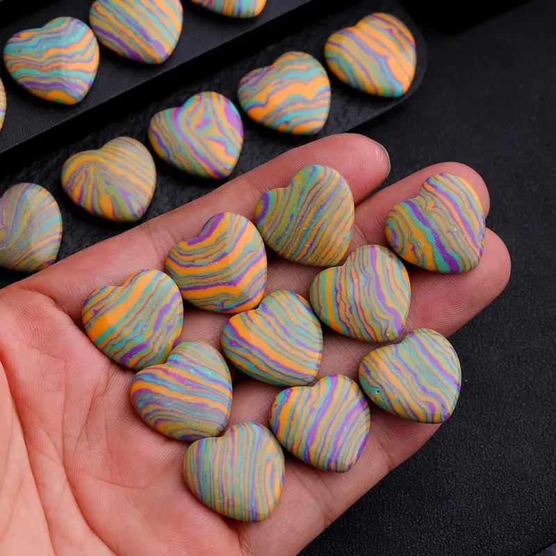 Rainbow Heart-Shaped Faux Jade Pocket Stones