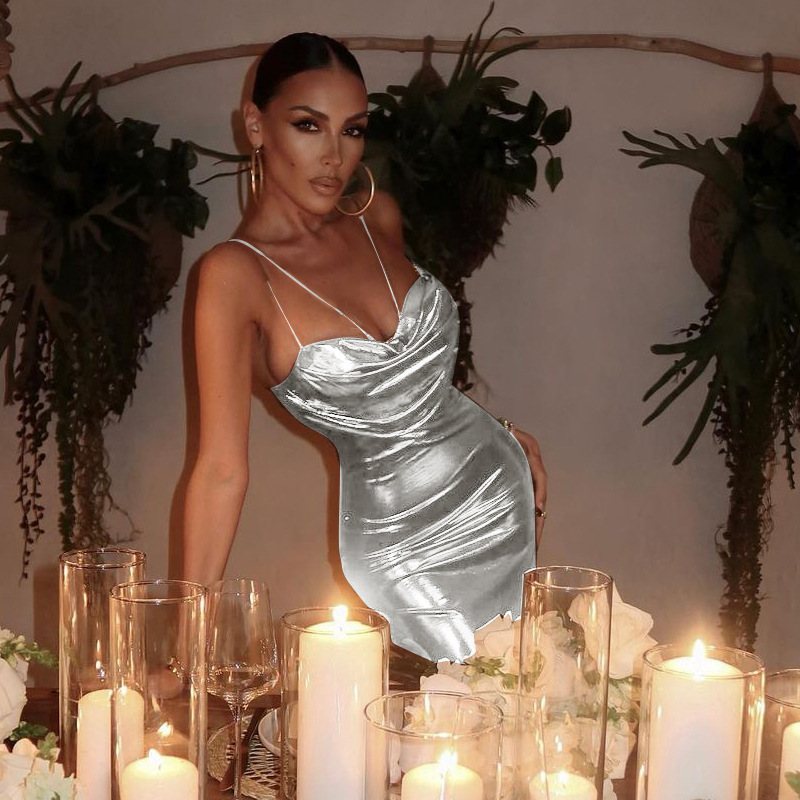 Sexy halter dress draped temperament dress