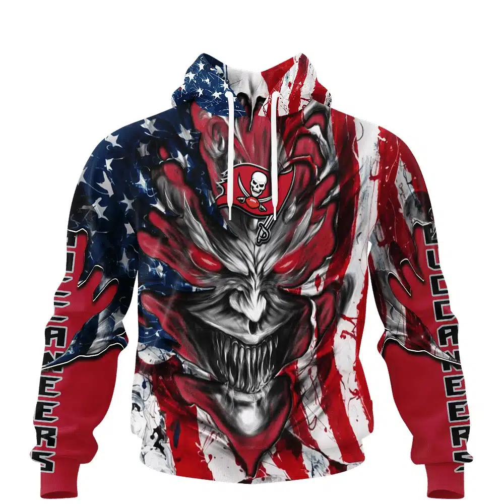 TAMPA BAY BUCCANEERS DEMON FACE AMERICAN FLAG-3D UNISEX HOODIE
