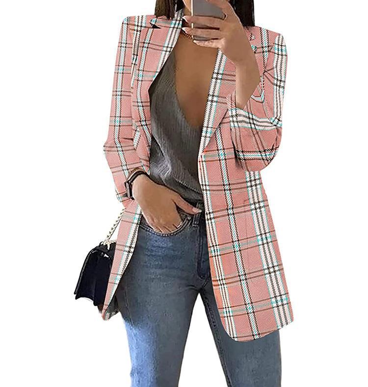 European and American Fashion Plaid Casual Suit Coat for Women with Slim Fit