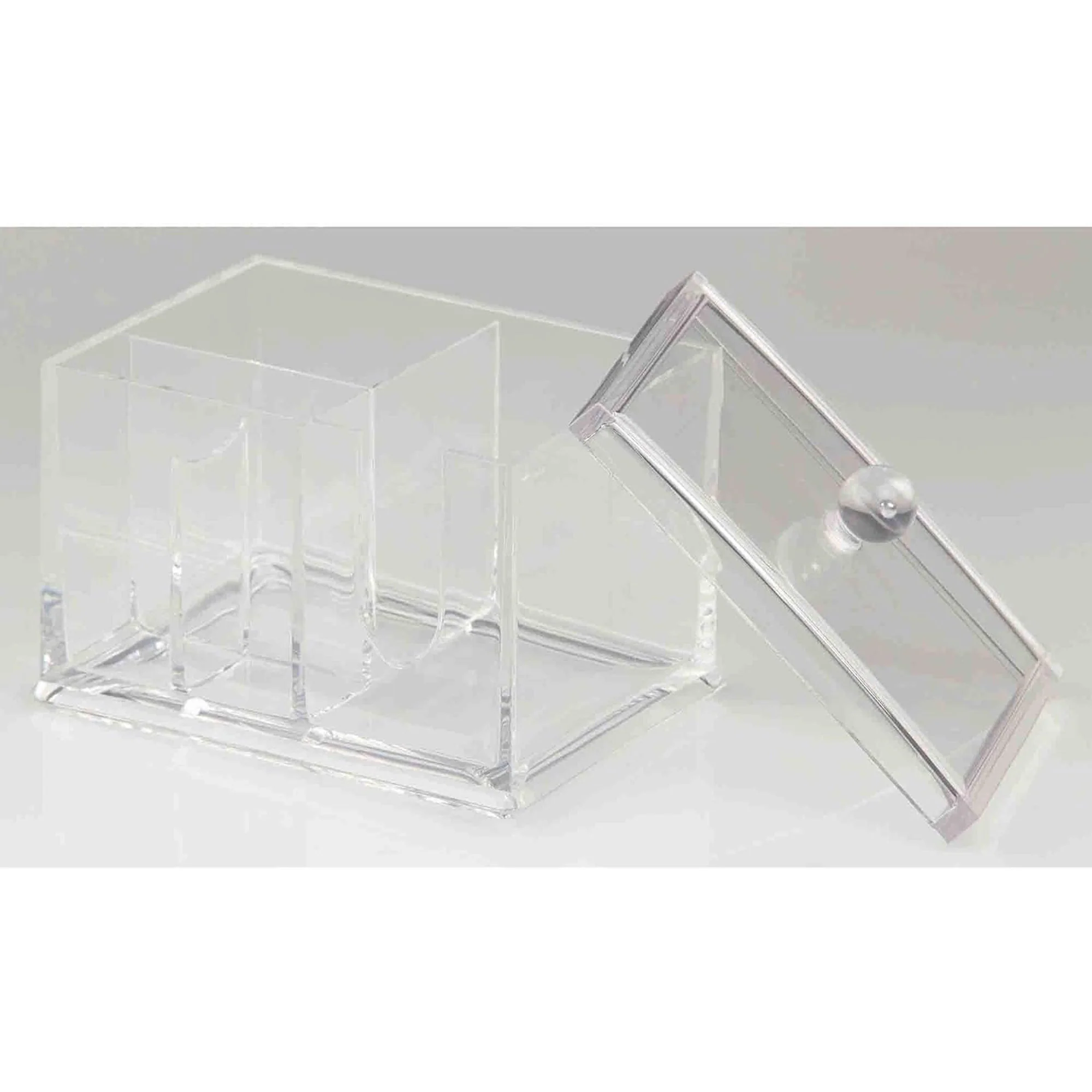 Home Basics Cotton Ball And Cotton Swab Holder With Cosmetic Pad Organizer, One Piece Lid,  Clear