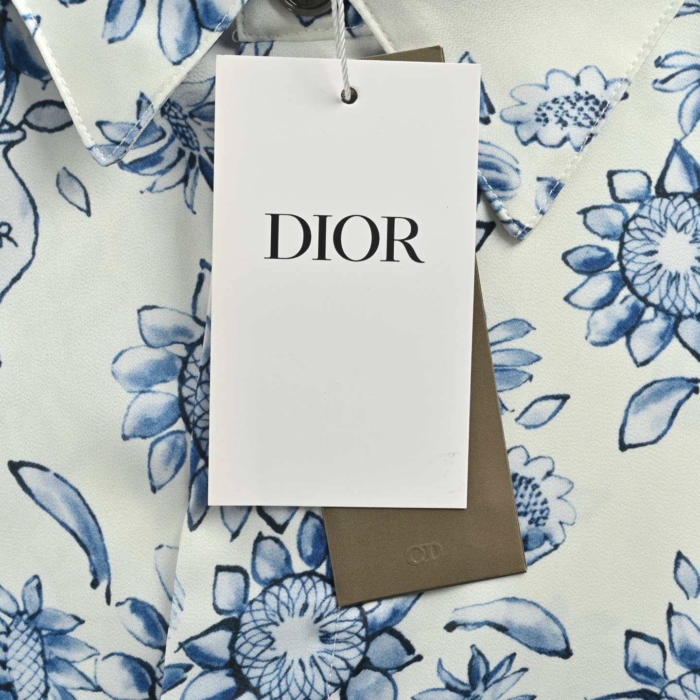 Dior Blue and White Porcelain Style Full Print Short Sleeve Shirt