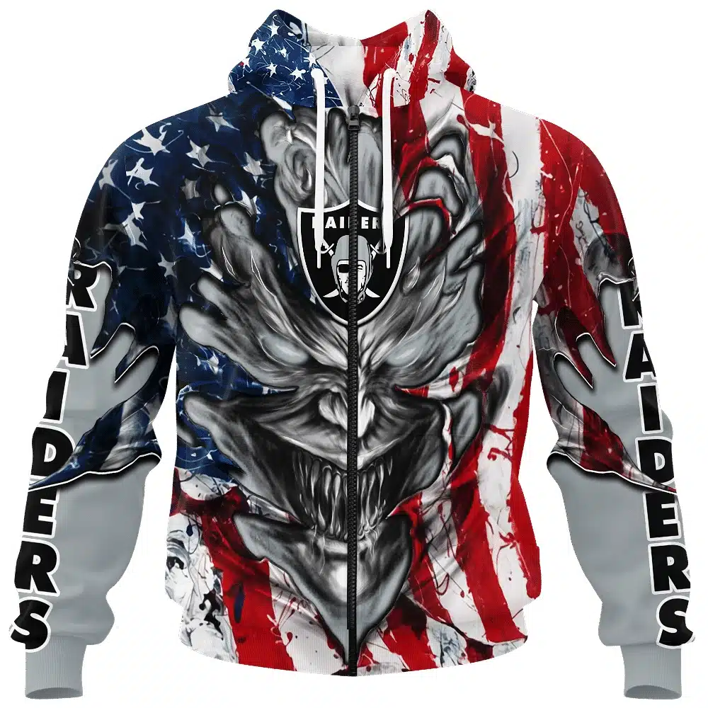 LAS VEGAS RAIDERS DEMON FACE AMERICAN FLAG-3D UNISEX HOODIE