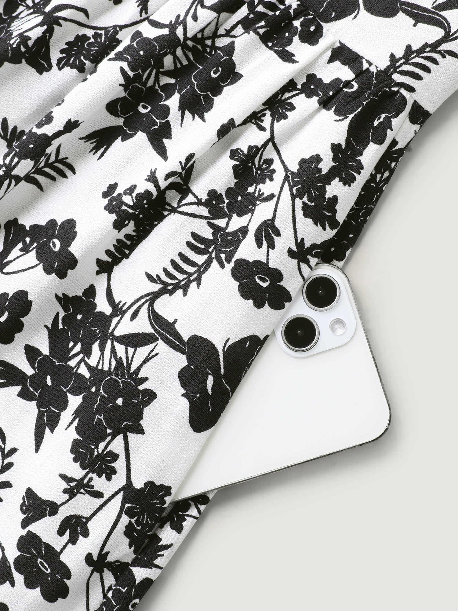 Monochrome Florals Shirred Backless Midi Dress