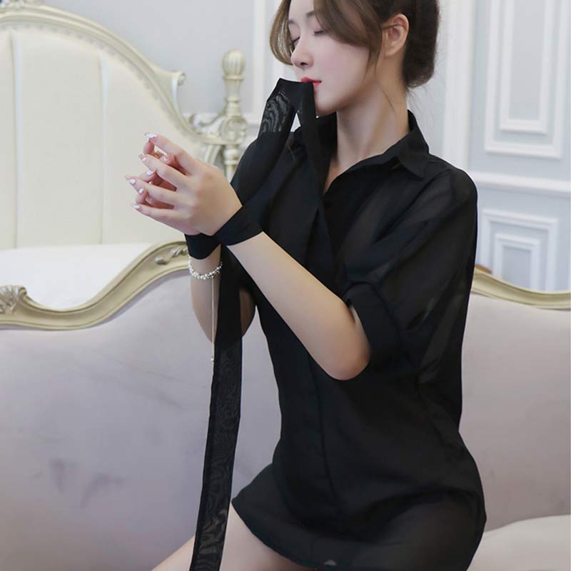 Sexy Pure Color Lingerie Shirt Set