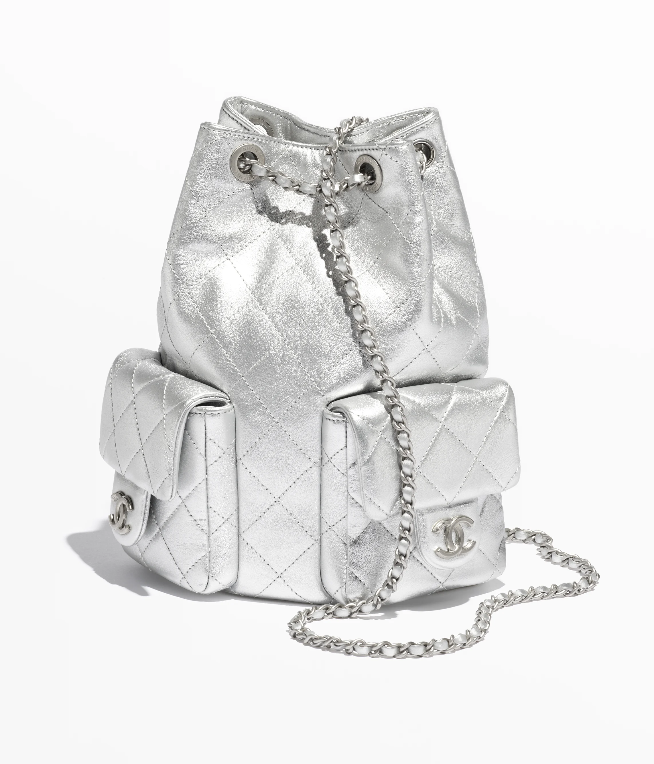 Chanel Backpack Metallic Lambskin & Silver-Tone Metal Silver AS5310-B19317-NACPN