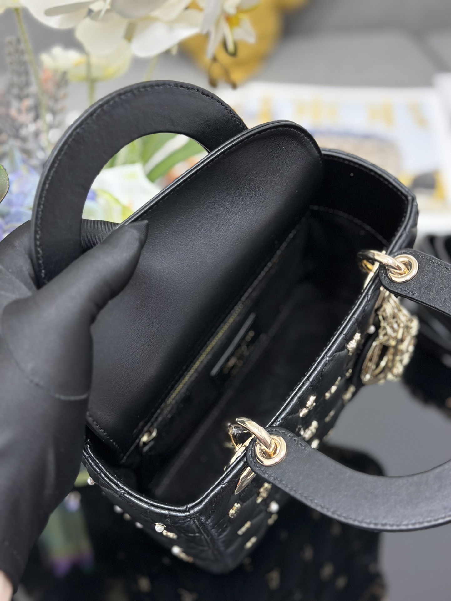 Dior Lady Dior My Four-grid Constellation Stud Black Lady Dior Bag M0538