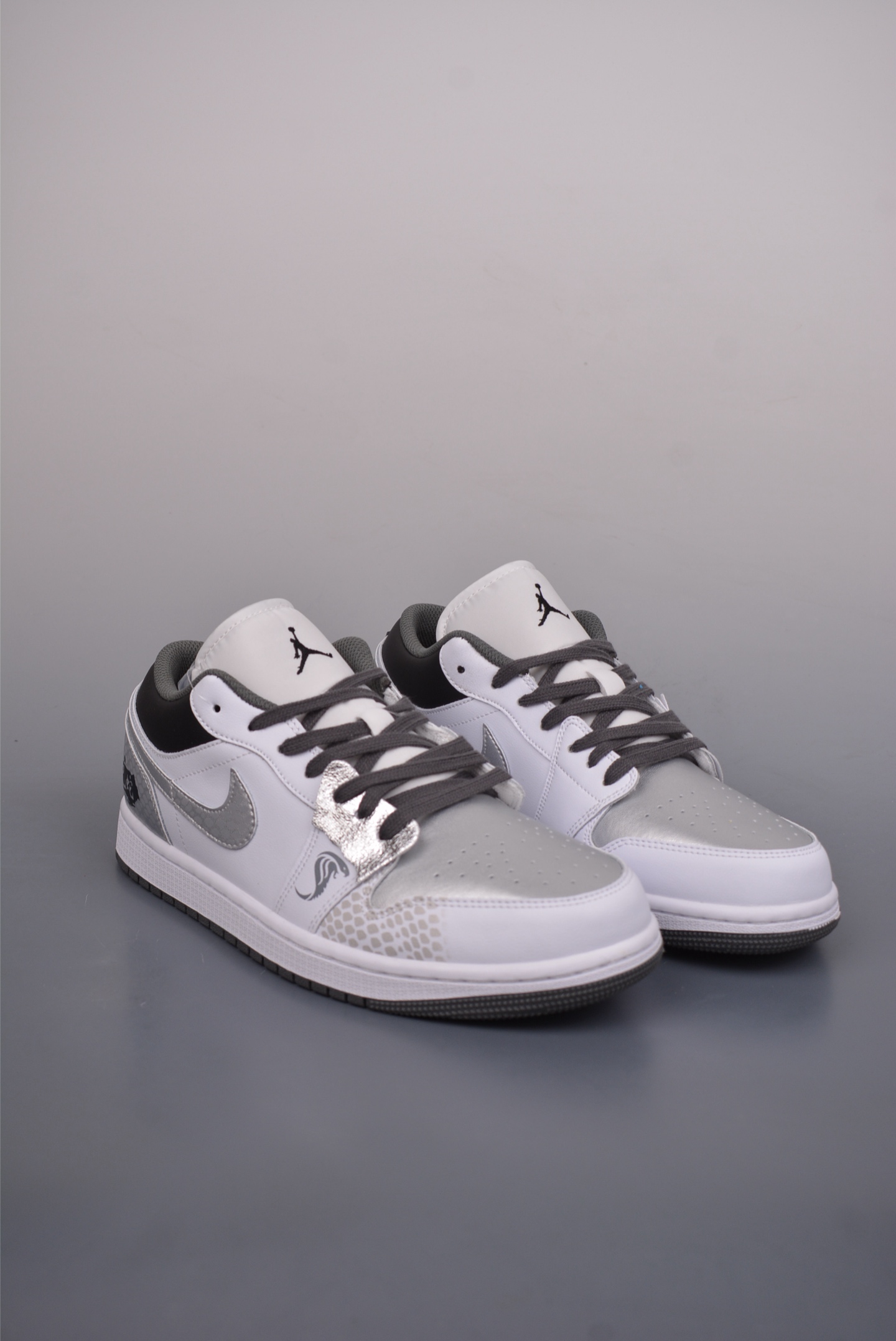 2025 Snake Year Limited Edition Air Jordan 1 Low Gray, White and Silver 553558-152