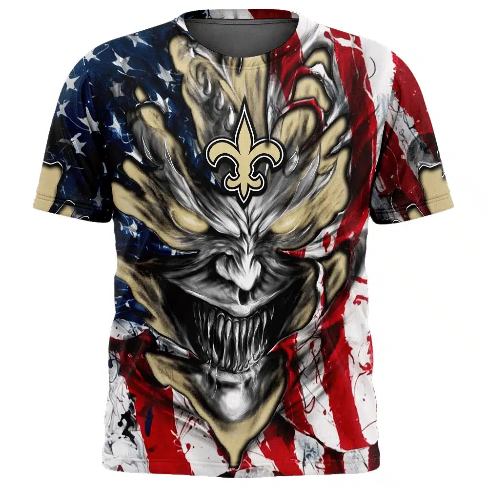 NEW ORLEANS SAINTS DEMON FACE AMERICAN FLAG-3D UNISEX HOODIE