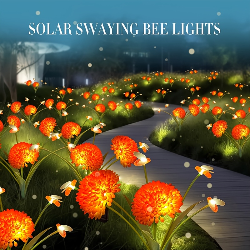 💥ON SALE💥Solar Swaying Bee Lights with Flowers, Waterproof Outdoor Garden Decor🐝🌸