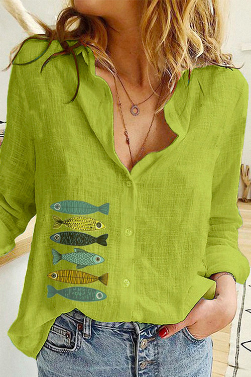 Heididress Long Sleeve Button Down Cotton Linen Shirt