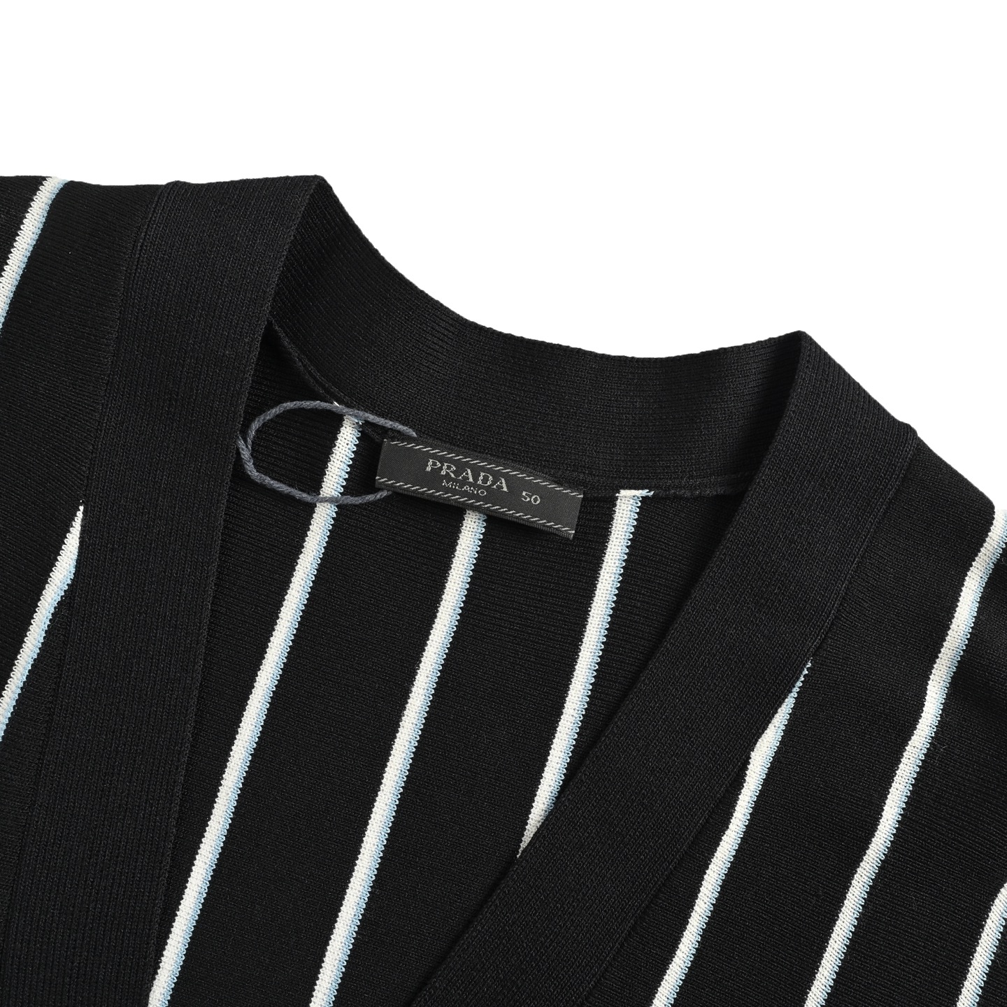 Prada 25Fw vertical stripe embroidery V-neck knitted sweater cardigan jacket