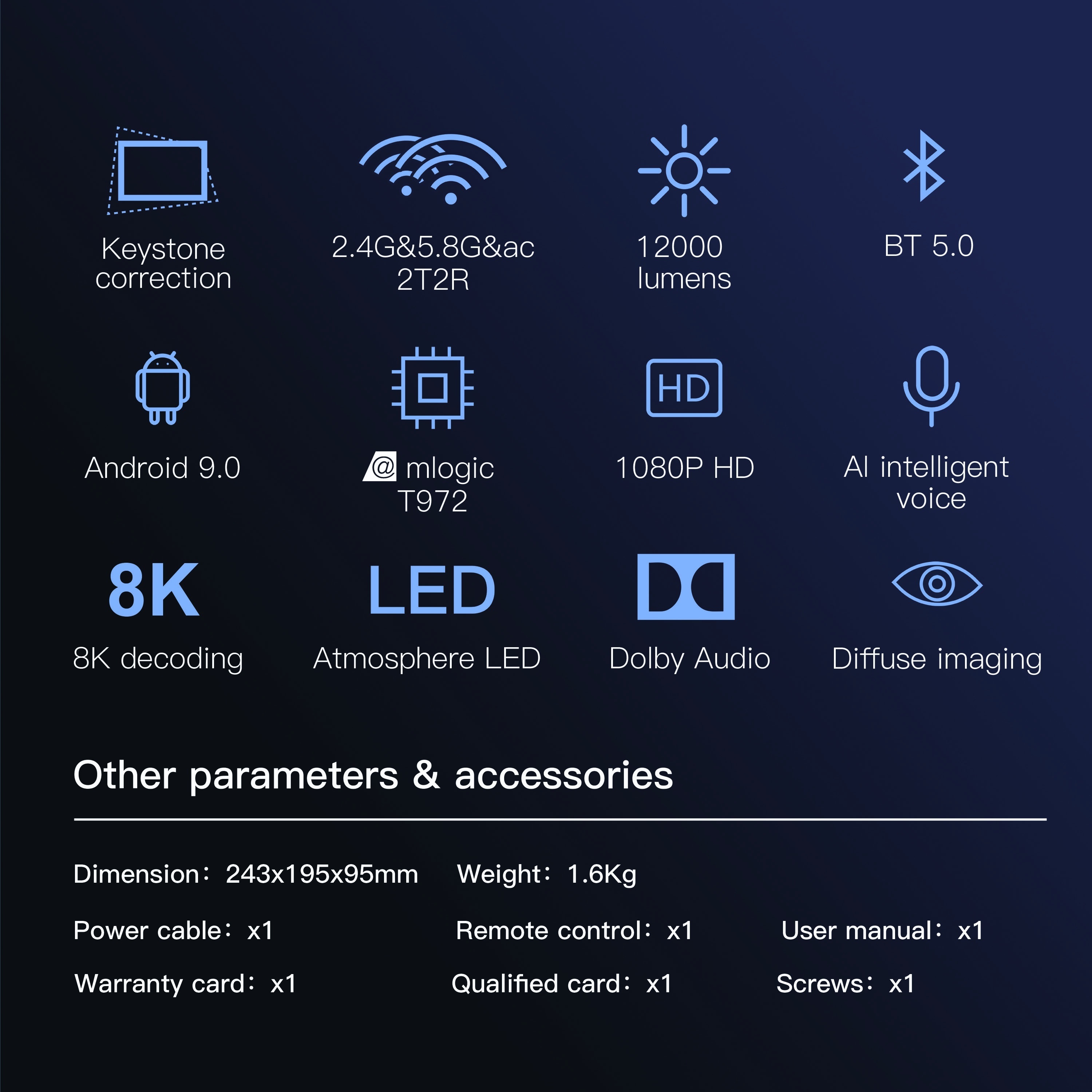 8K Projector With WiFi And BT, 12000L Native 1080p Projector, Movie Projector For Outdoor Use, 200