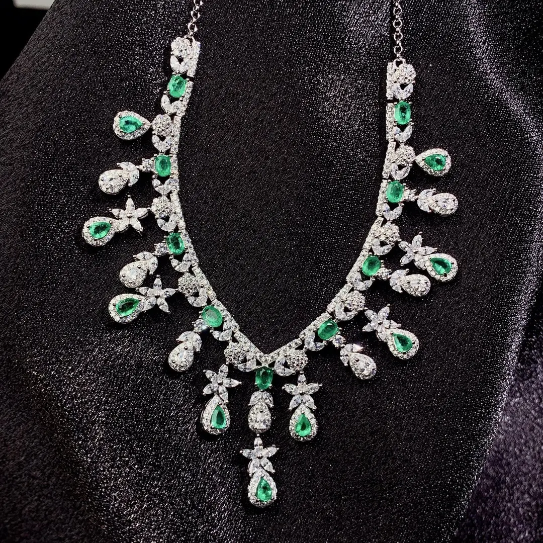 Emerald Tanzanite Silver 925 Jewelry Women's Gem Pendant 925 Sterling Silver Women's Luxury Necklace Free Christmas shipping
