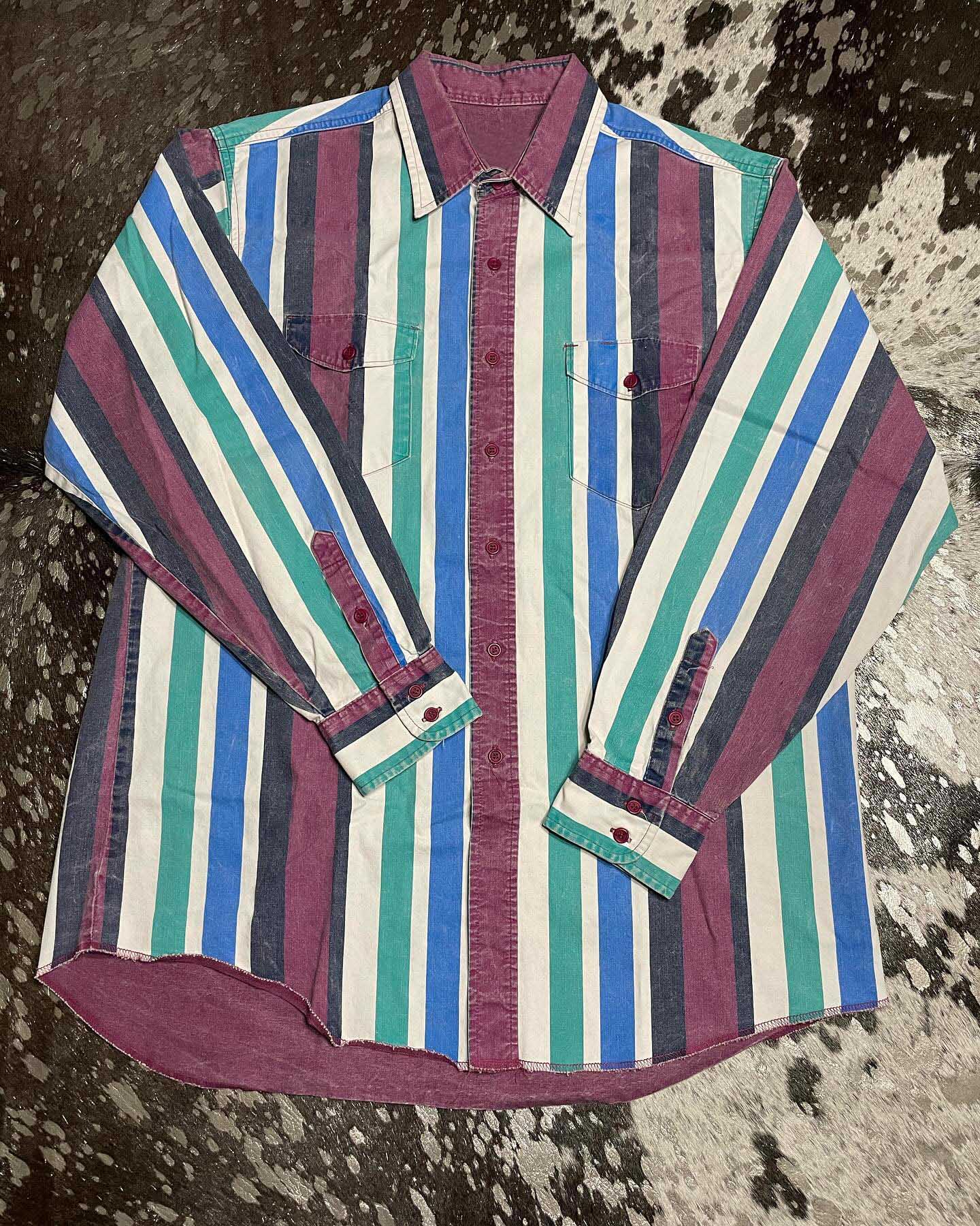 Men's Casual Vintage Blue Striped Long Sleeve Shirt