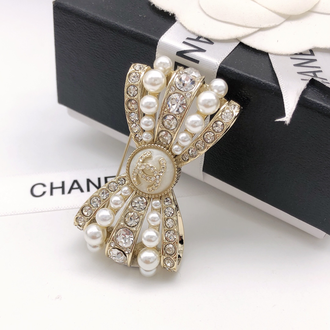 Chanel Pearl and Diamond Double C Brooch