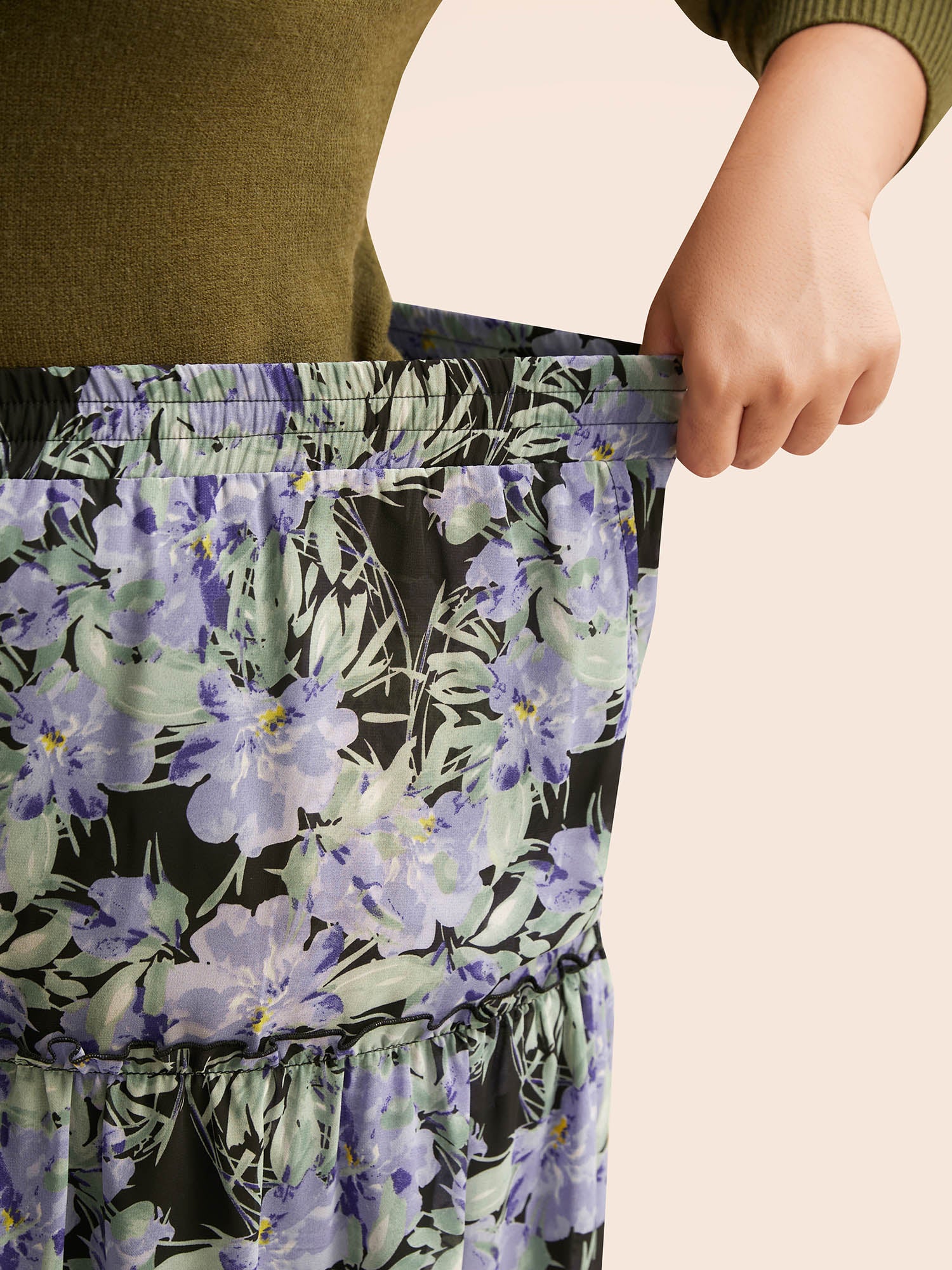 Floral Ruffle Layered Hem Skirt