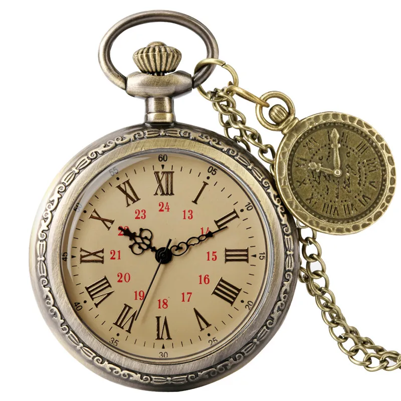 spthOld Fashion Clock Open Face Design Retro Quartz Pocket Watch for Men Women Fob Compass with Necklace Chain Reloj De Bolsillo