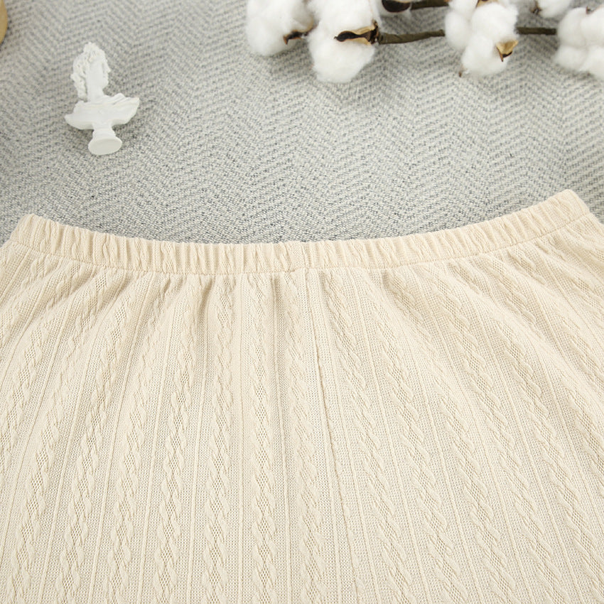 Spring Sexy Knitted Cropped Long Sleeve Pajamas Shorts Two Piece Comfortable Soft Home Wear