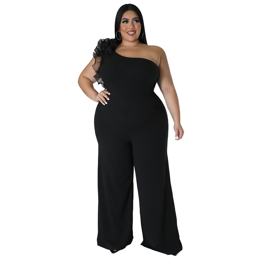 Plus Size Women Clothes One Shoulder Voile Wide Leg Pants for Women