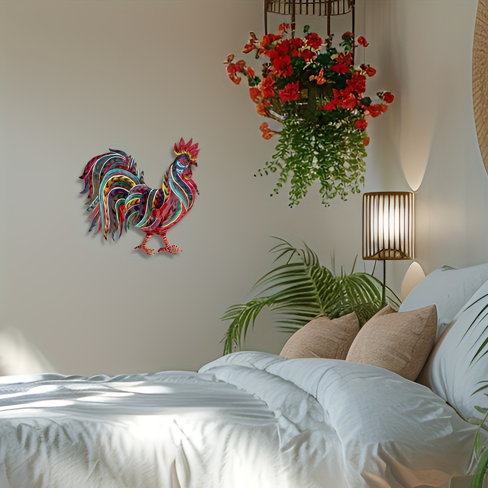 🐓 Handcrafted Colorful Metal Rooster Wall Art