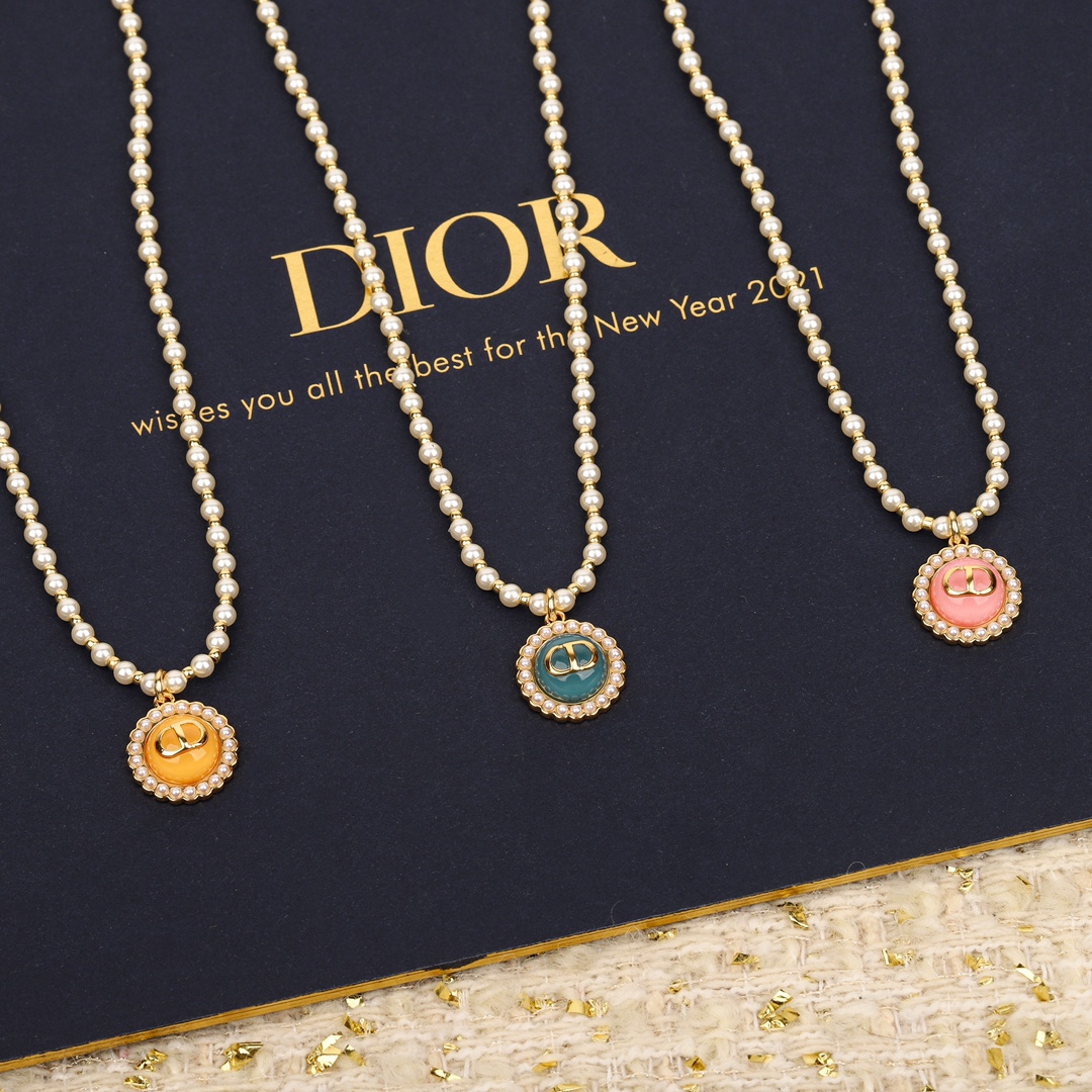 Dior multi-color glass beads pearl necklace