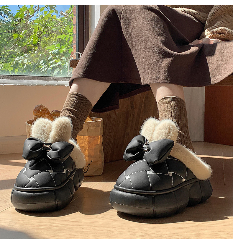 🔥🔥2024 new bow rabbit ears package heel thick bottom cotton slippers