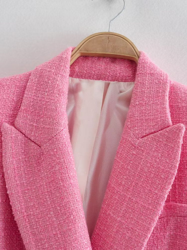 Lapel Double-Breasted Plaid Suit Jacket in European and American Style