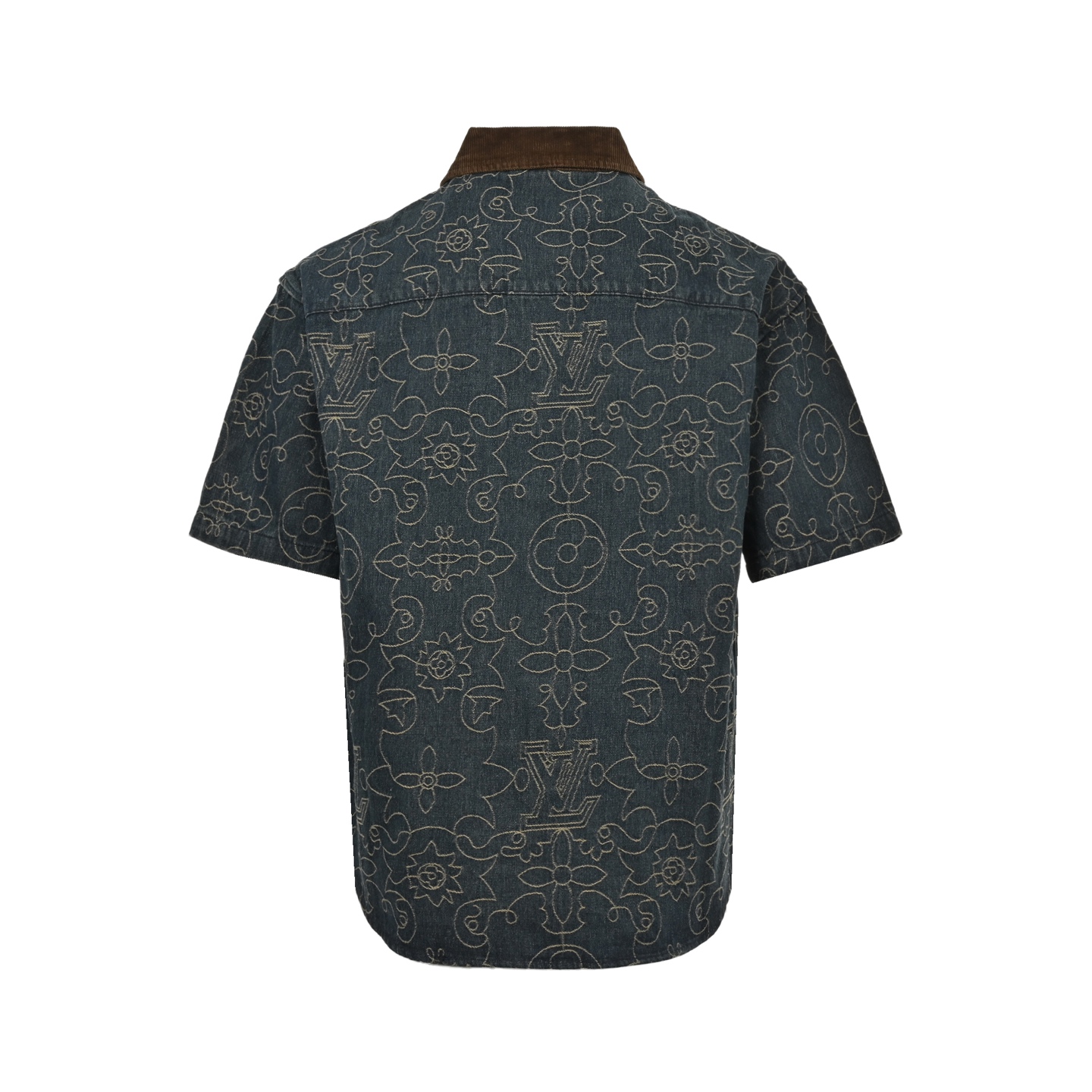Louis Vuitton 25ss gold thread vine embroidered denim short sleeve shirt