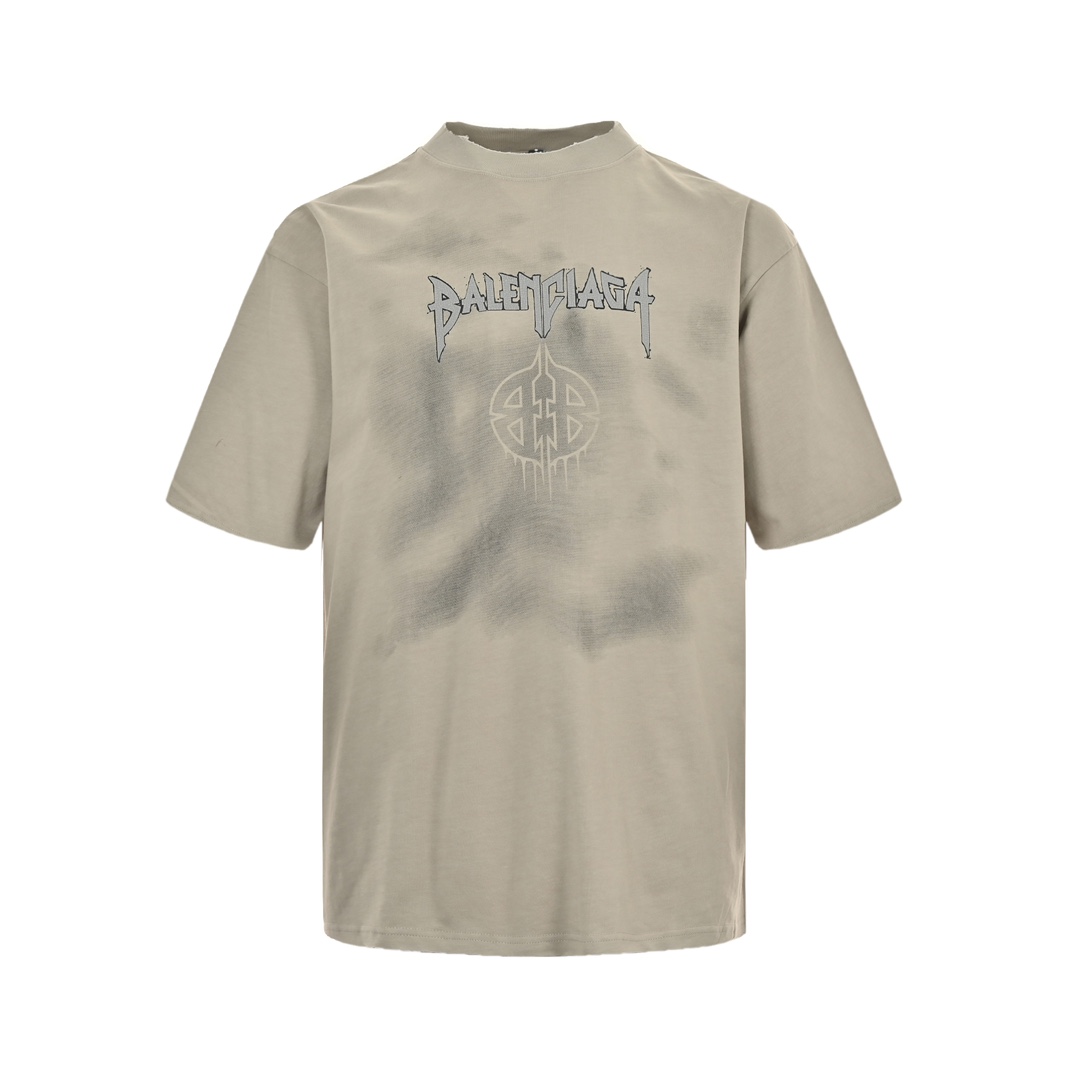 Balenciaga Chest Letter Print Washed Distressed Short Sleeves