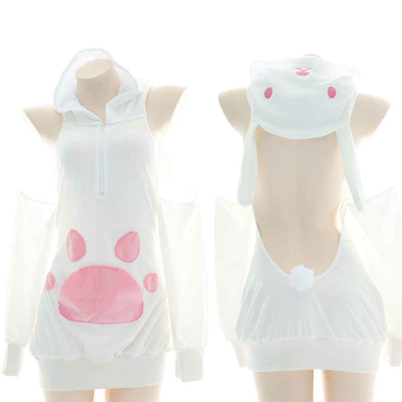 Cat Paw Bunny Ears Halter Lingerie Dress