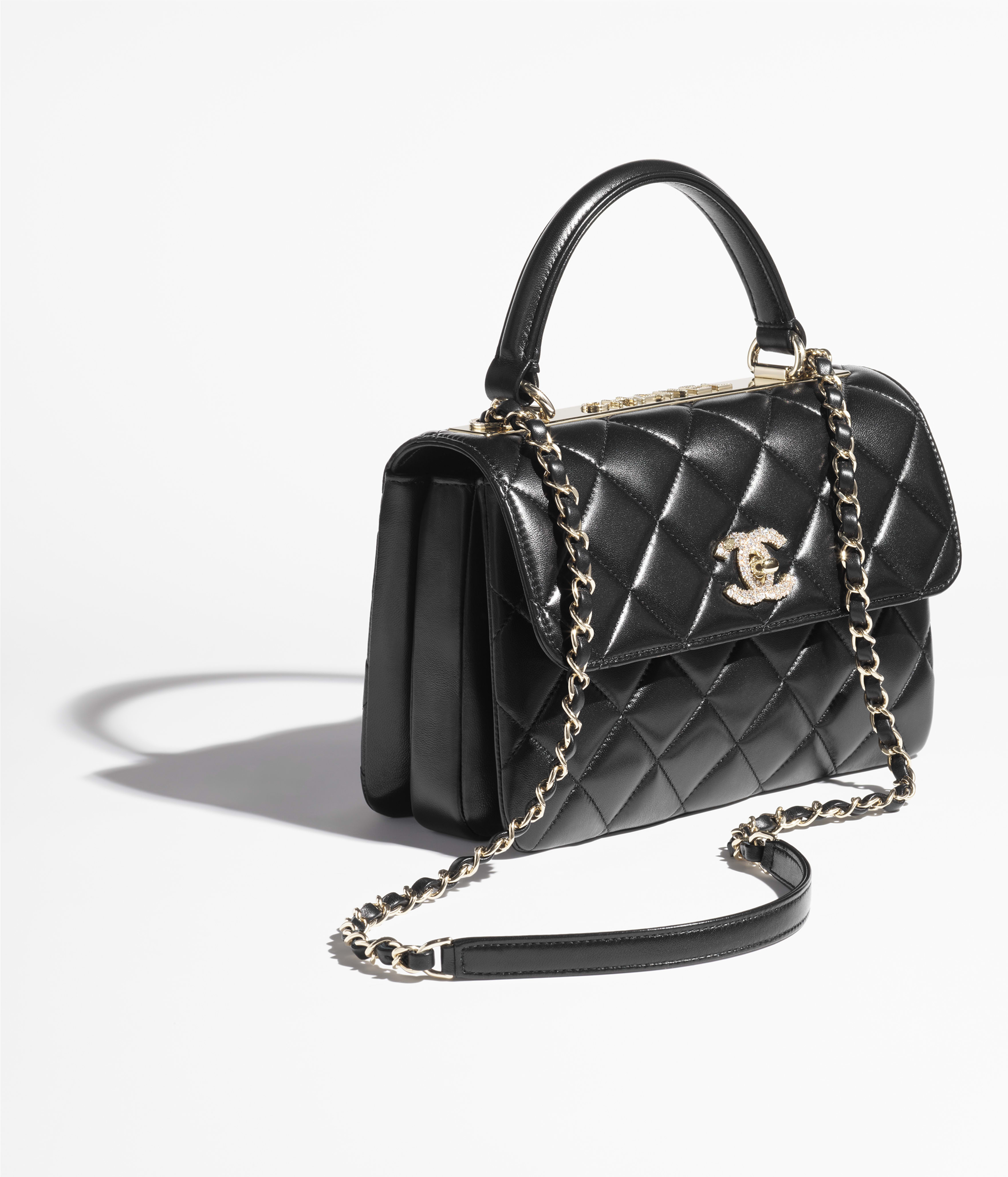 Chanel Flap Bag with Top Handle Lambskin, Strass & Gold-Tone Metal Black AP4323-B16717-94305