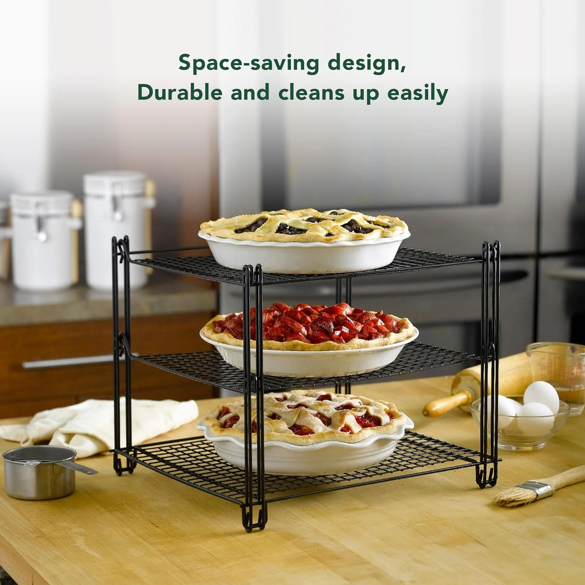 Nifty 3-Tier Non-Stick Coating Wired Cooling Rack Organizer, Black, 13.5x12x11.5 Inches