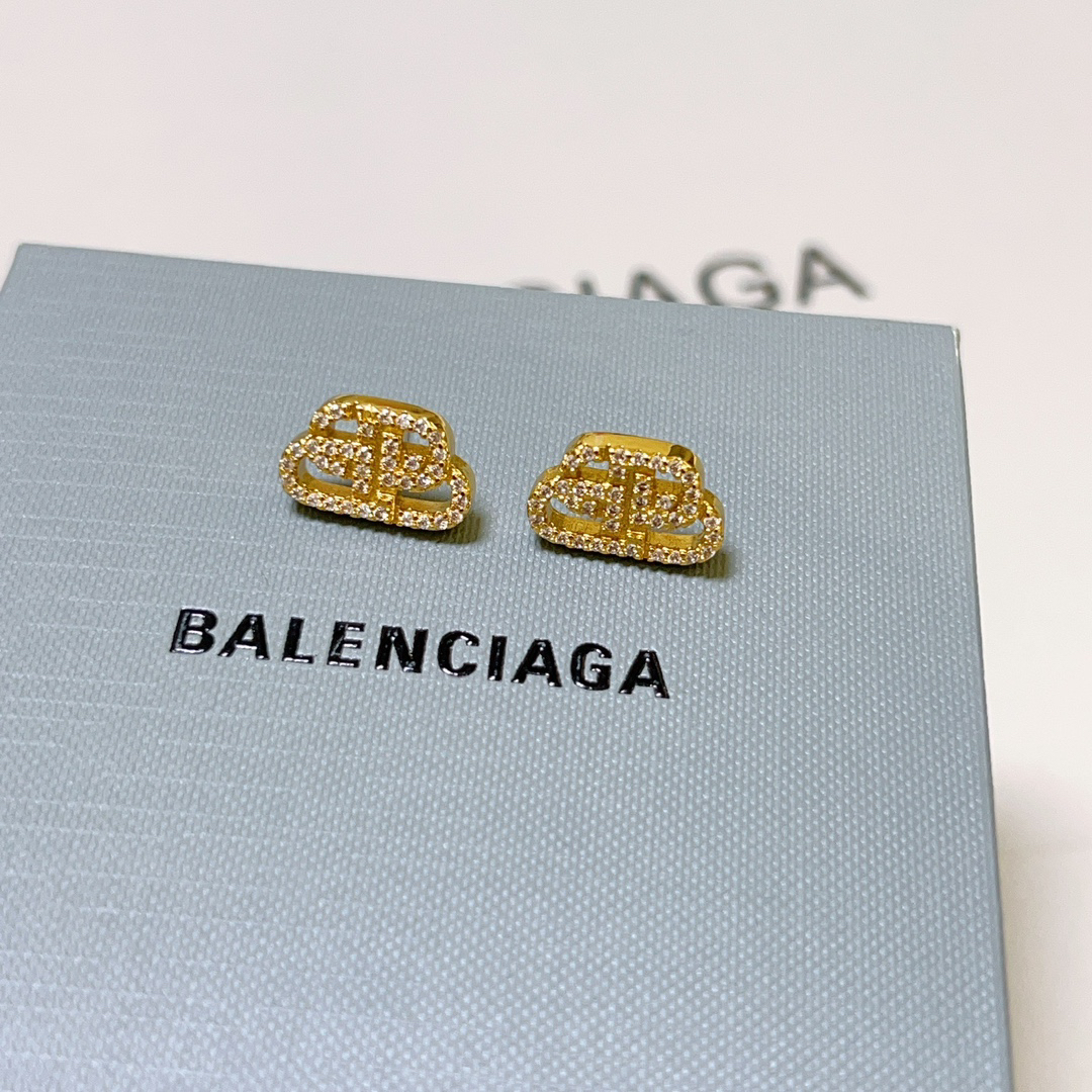 Balenciaga BB gold-tone diamond stud earrings
