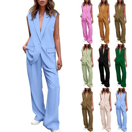 Sleeveless Small Suit and Straight-leg Trousers Suit for Women's Fashion