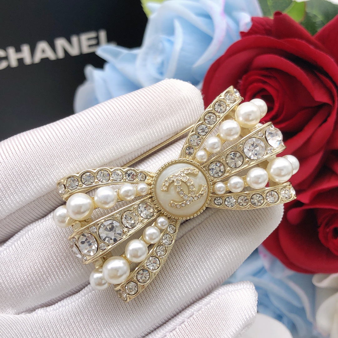 Chanel Pearl and Diamond Double C Brooch