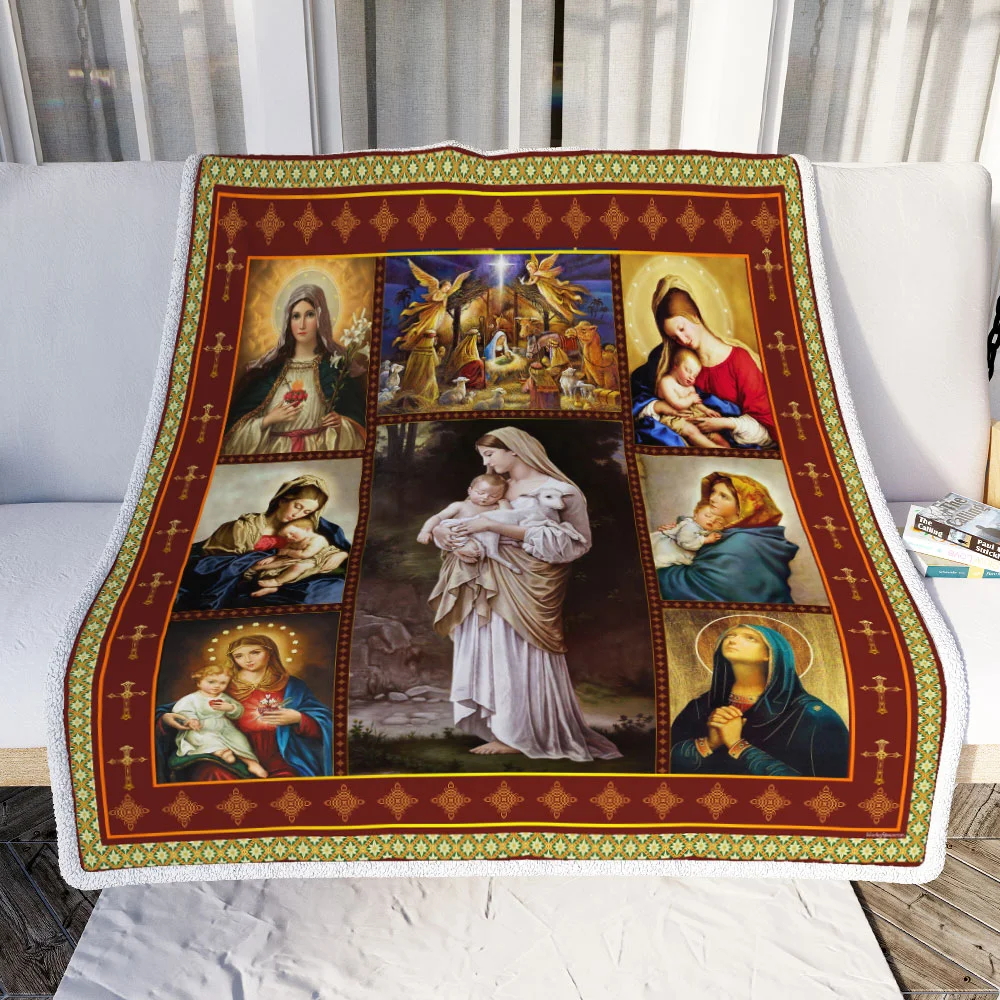 Mother Mary Our Lady of the Rosary Sofa Throw Blanket