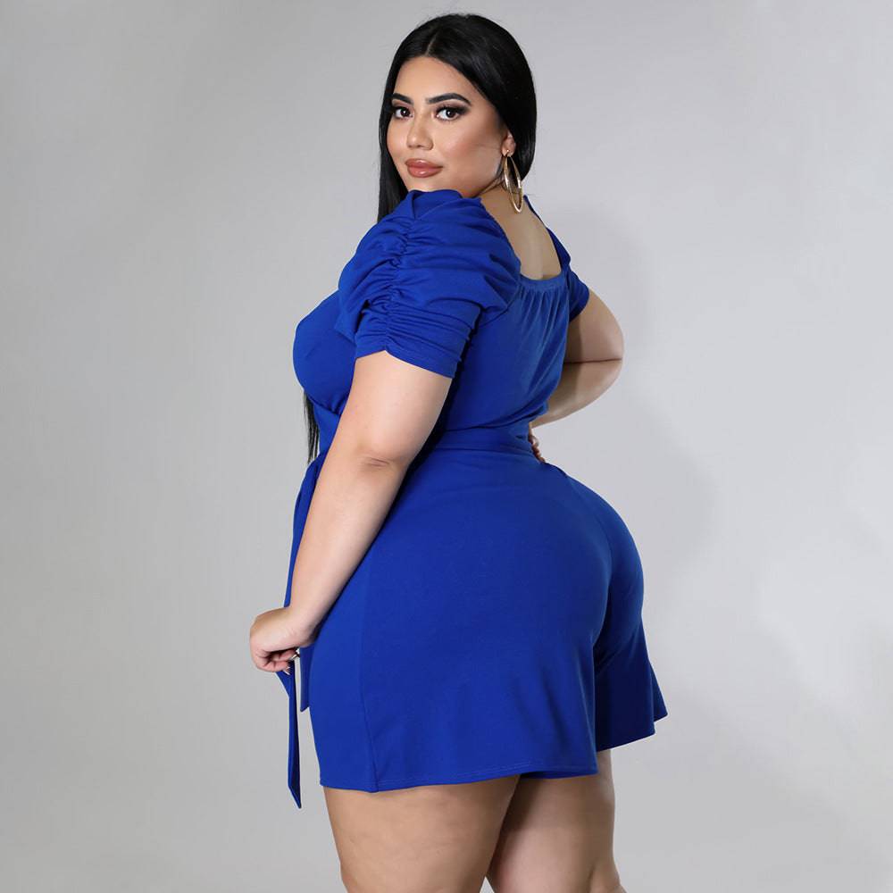 Plus Size Women Clothing Casual Sexy Solid Color Belt Jumpsuit