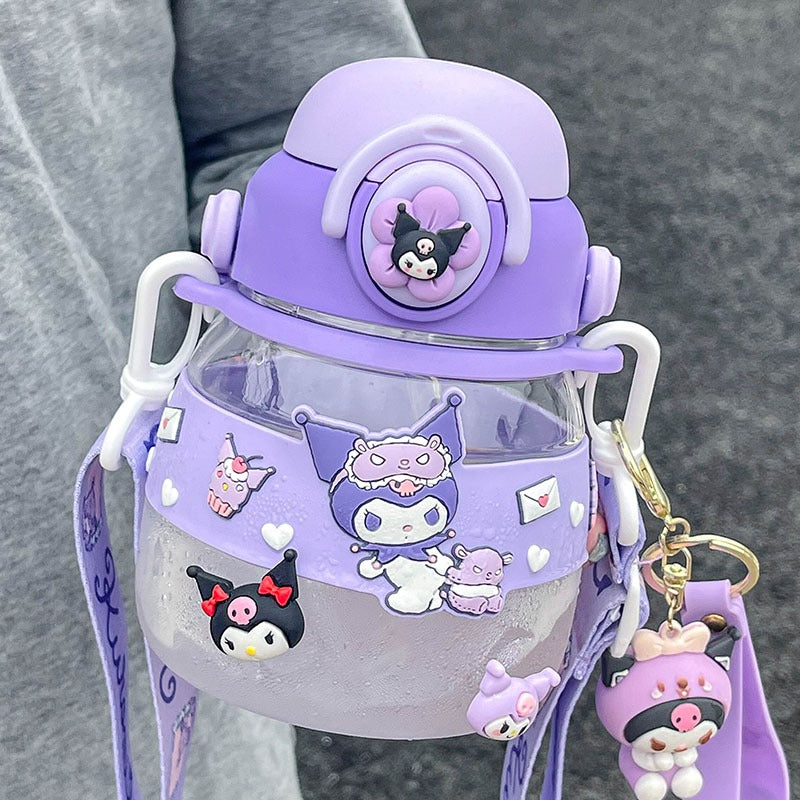 Sanrio Water Bottle with Straw 26.5oz with Two Ways to Dinking Modern Water Jug for Women/Teen Girl/School Water Bottles With Strap