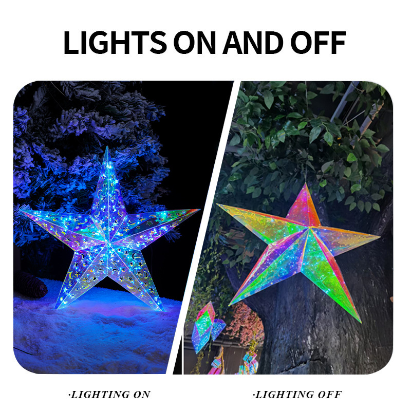 Festive LED Star & Snowflake Hanging Lights – USB & Battery Powered Holiday Decorations - 50 x 6 x 50 cm (19.7 x 2.4 x 19.7 inches)