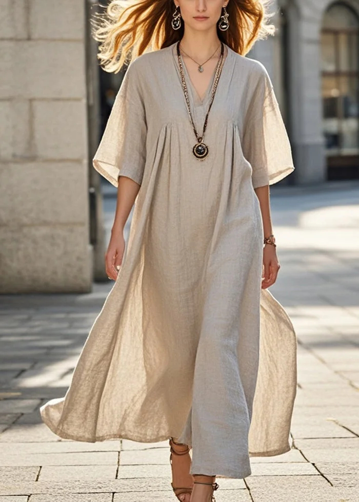 Women's Classy Beige Cotton Spring Maxi Dress