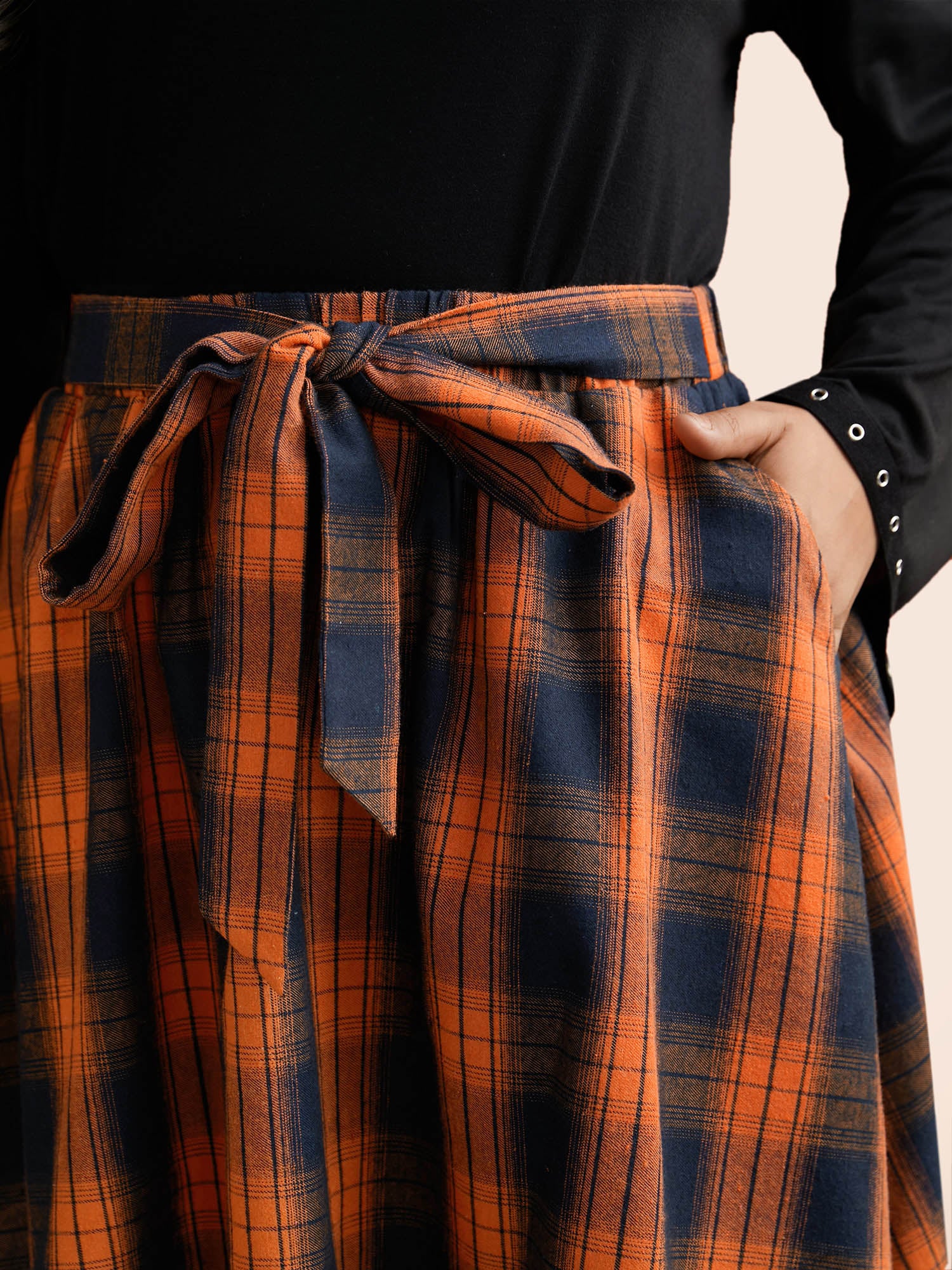 Plaid Waist Tie A-Line Skirt