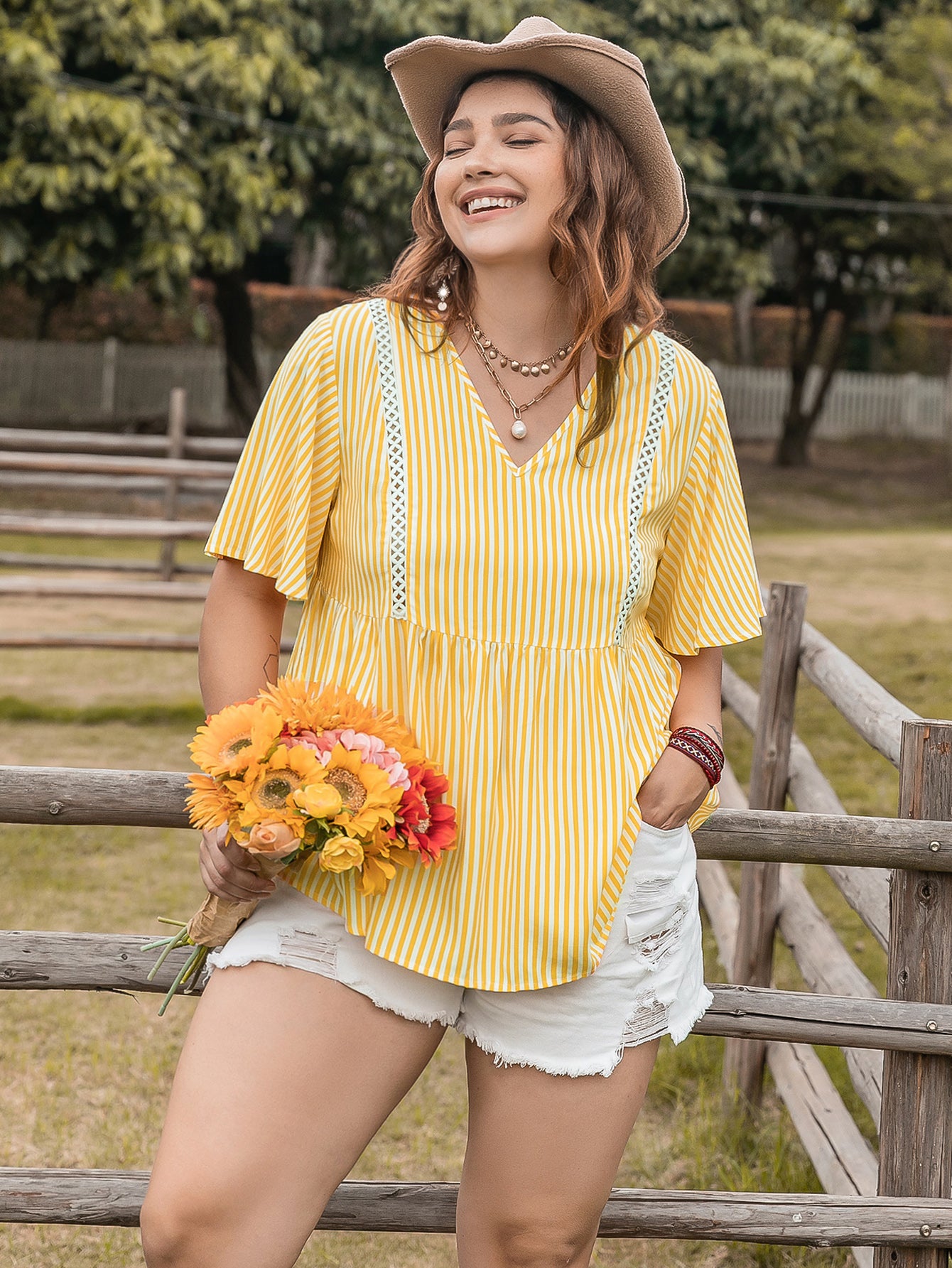 Plus Size Bohemian Lace Multi Color Shirt V neck Women Clothing