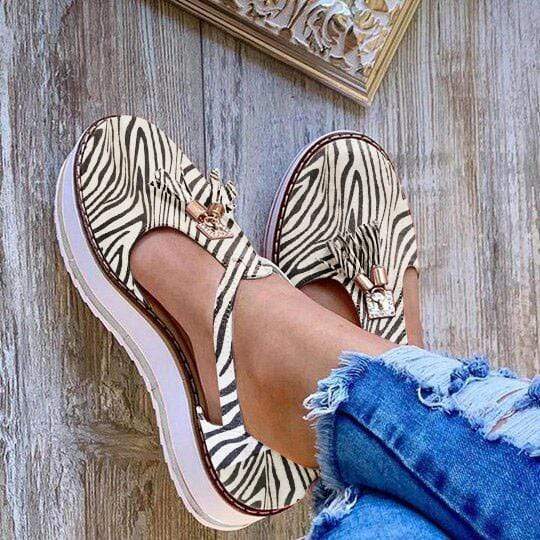 Women's Casual Platform Flat Comfort Fringe Shoes