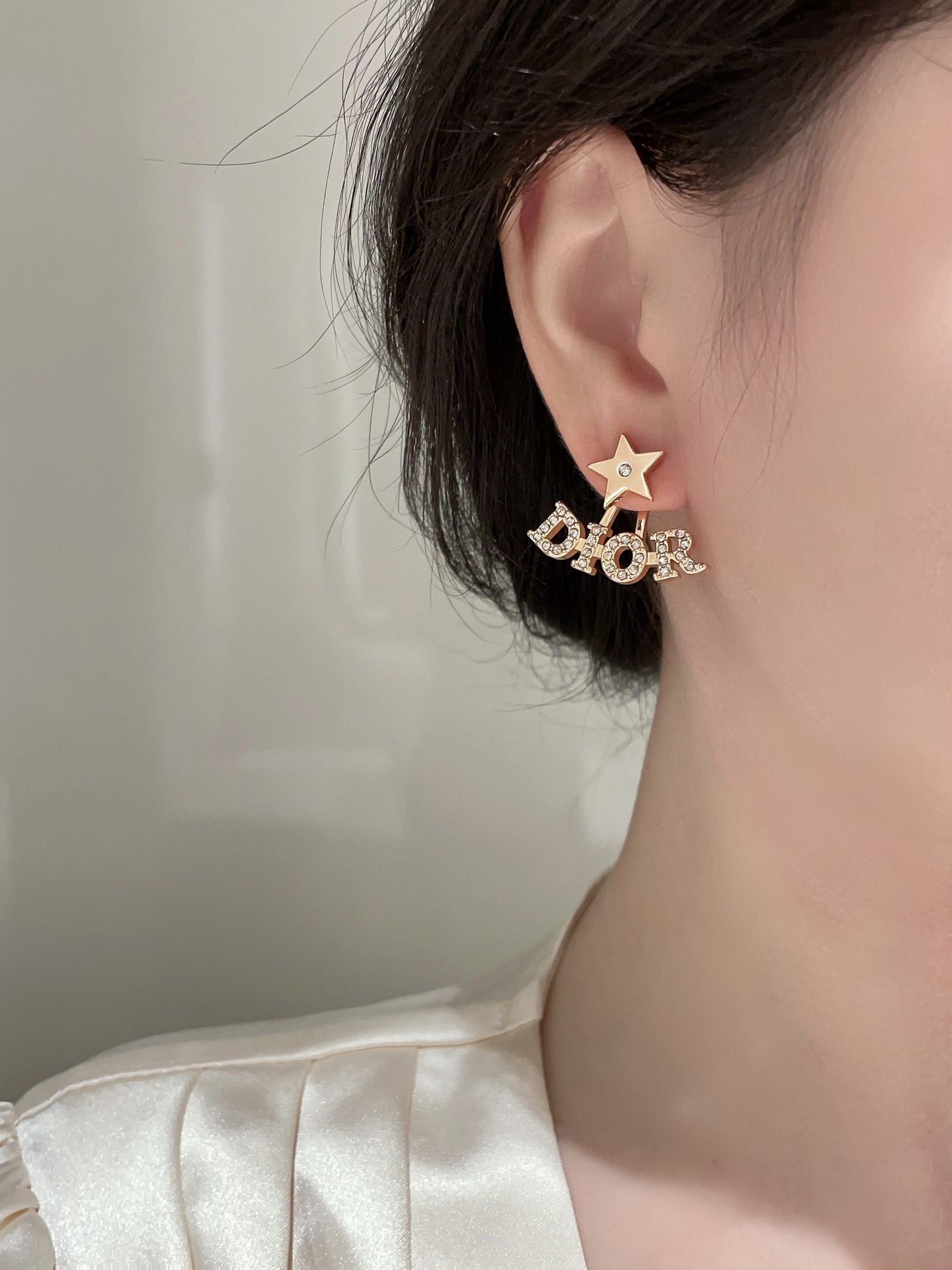 Dior letter full diamond earrings
