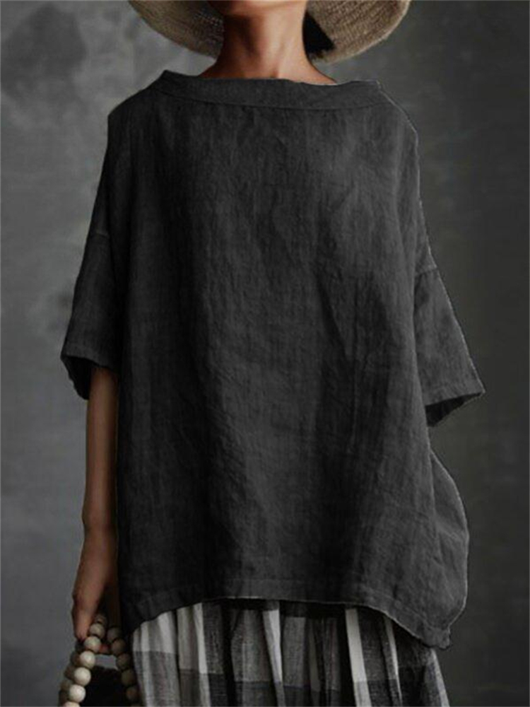 Vintage Boat Neck Oversize Solid Tunic