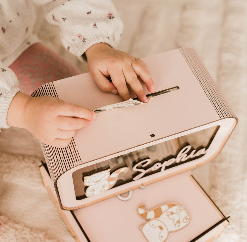 🔥HOT SALE NOW 70% OFF -Wooden Piggy Bank with Name, Wood Gift For Kids, Nursery Decor