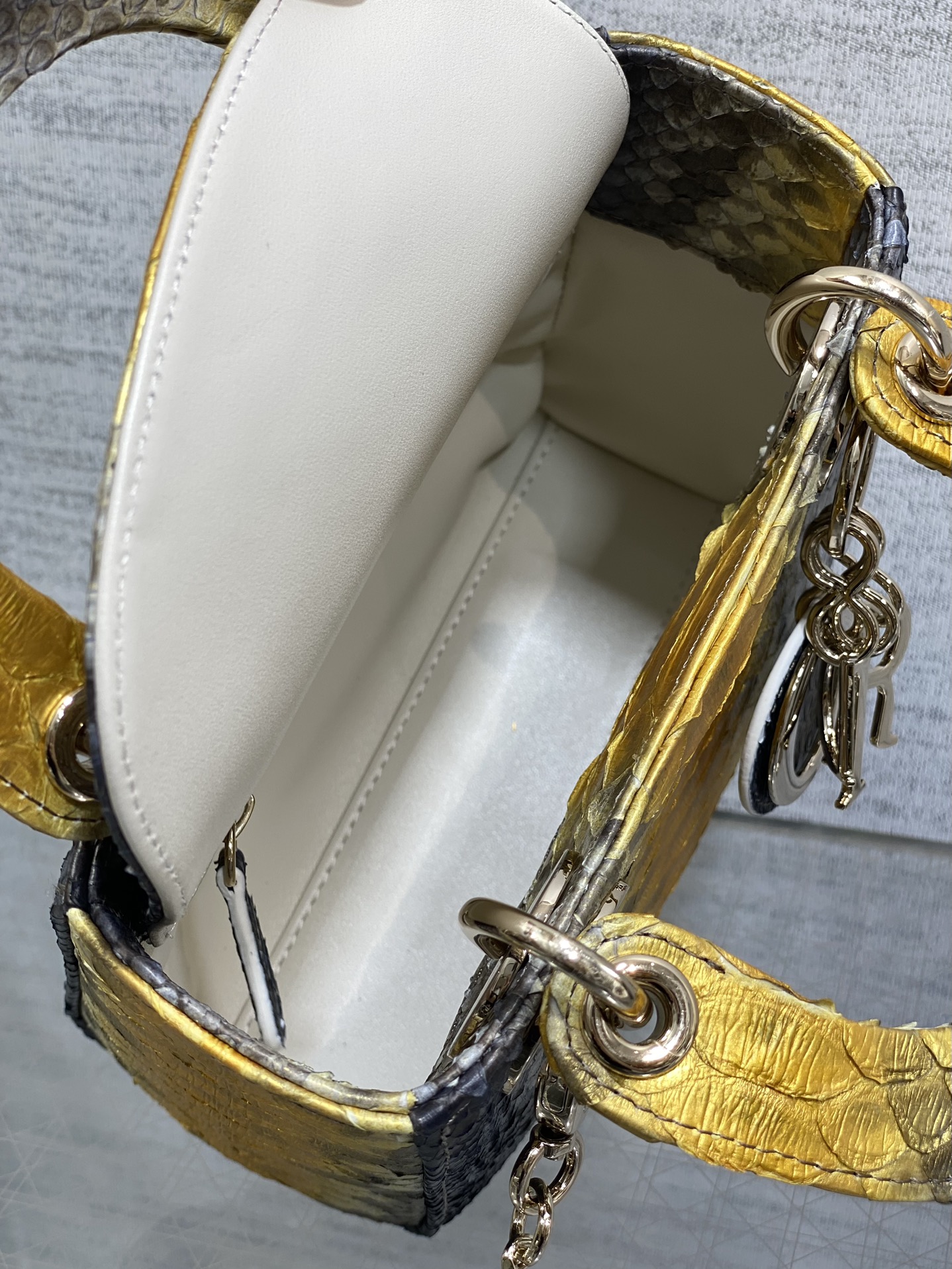 Dior Lady three-grid rare snakeskin Princess Diana bag
