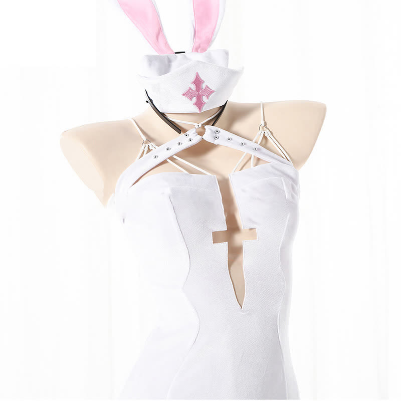 Cosplay Nurse Lace Up Bunny High Split Lingerie Dress