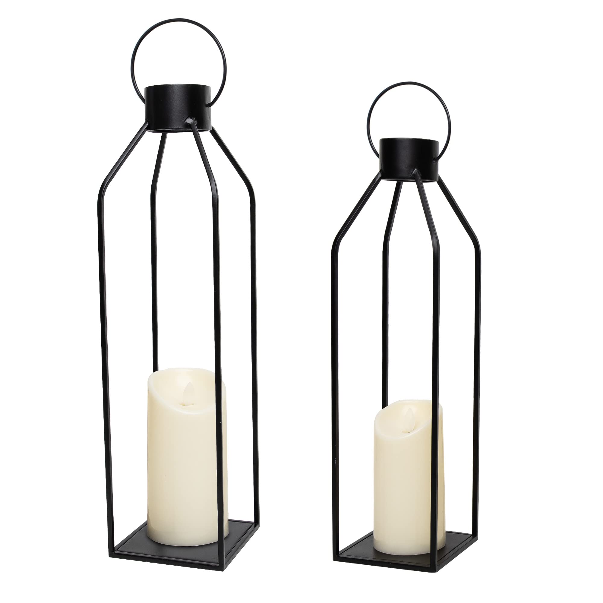 🔥22'' 19'' Large Metal Candle Lanterns with Timer Flickering Candles - Set of 2